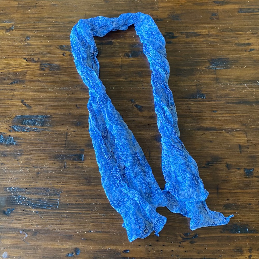 Lauren Ralph Lauren Blue Geometric 100% Silk Crinkle Scarf One Size